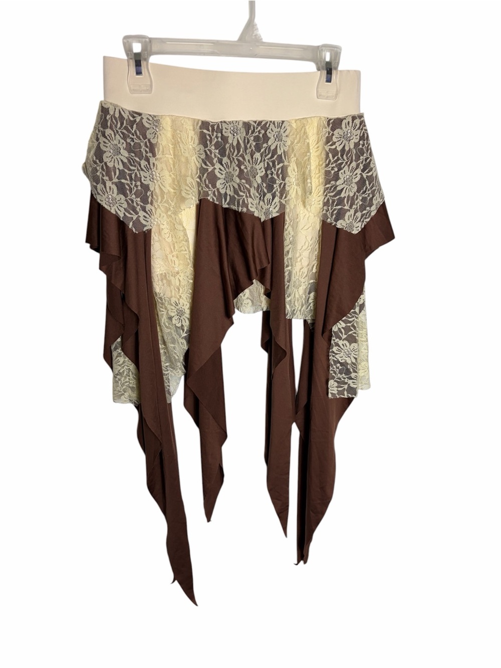 Cream & brown asymmetrical mixed fabric lace fairycore skort size L